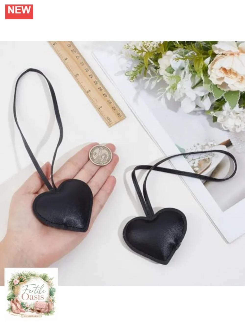 Set of 2 PU Leather Heart Keychain Charms for Women Cute 3D Love Shaped Bag